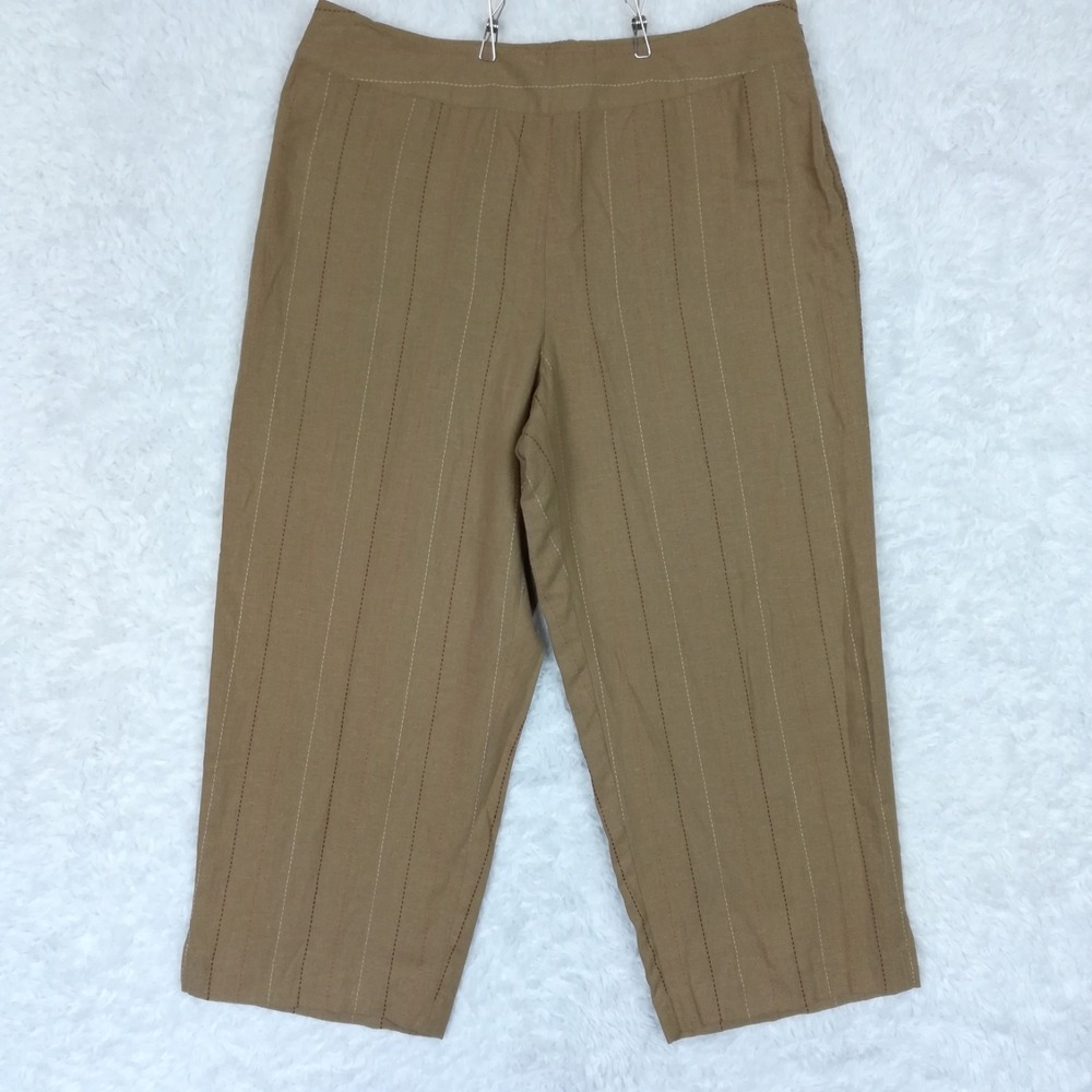 Vtg Norton Studio Womens Pants Cropped Linen Blend Trouser Embroidered Stripe 14